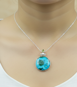 Colgante de Doble Piedra de Malaquita Natural, Crisocola y Peridoto, Plata de Ley 925, Chapado en Oro Rosa y Oro Amarillo, Joyería para Ella y Él - Product Image 5