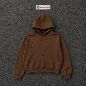 Custom Brown <b>Oversized</b> <b>Hoodie</b> <b>Men</b> Streetwear Pullover With Curved Seam Design Drop Shoulder Casual Fashion Hooded Sweatshirt Top - Product Image 5
