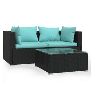 3 pezzi di mobili da giardino in Poly Rattan nero con cuscini - Product Image 2