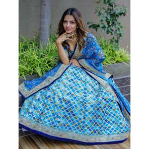 Blue <b>Sequins</b> <b>Art</b> Silk Wedding Lehenga Choli - Product Image 3