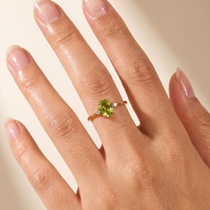 Wholesale 925 Solid Sterling Silver <b>Gold</b> Plated Natural Oval Peridot <b>Cubic</b> <b>Zirconia</b> Adjustable <b>Ring</b> Fine Jewelry Memoria Jewels - Product Image 4