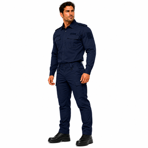 Conjunto de Uniforme de Guardia de Seguridad para Hombre, Camisa Táctica de Manga Larga de Alta Calidad, Pantalones Cargo, Azul Marino Sólido, Ropa de Trabajo Profesional - Product Image 5