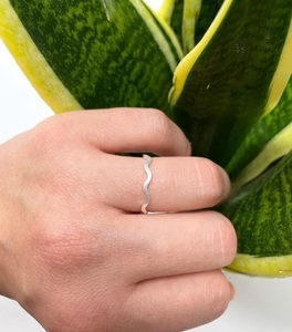 925 Sterling <b>Silver</b> Adjustable <b>Wave</b> <b>Ring</b> Handmade Minimalist Boho Open Band Jewelry for Women - Product Image 2