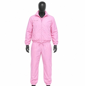 Ensemble de survêtement unisexe rose 2026, couleur unie, décontracté, col montant, fermeture éclair, respirant, en polyester, pour le printemps - Product Image 1