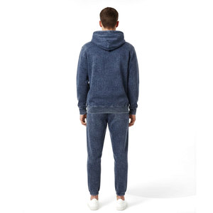 Ensemble de survêtement d'hiver respirant bleu marine délavé tendance 2026 pour homme, style streetwear, en molleton de coton épais, avec sweat à capuche personnalisé - Product Image 2