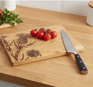 Tabla de cortar rectangular de madera con diseño floral de cardo - Product Image 4