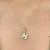 Pendentif Lettre Initiale Bulle Gonflée en Diamant de Laboratoire, Or Massif 14K 18K, Sertissage Pavé, Alphabet 3D Scintillant Personnalisé