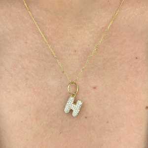 Colgante de letra inicial abombada con diamante cultivado en laboratorio, personalizado, de oro macizo de 14K y 18K, joyería de alfabeto 3D brillante personalizada - Product Image 6