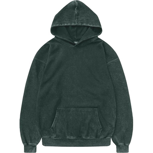 Sudadera con Capucha Teal Oscuro con Efecto Ácido para Hombre, Estilo Urbano, Algodón Pesado, Acabado Desgastado, Oversize, Sudadera con Capucha para Invierno - Product Image 1