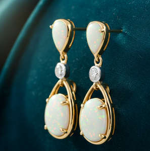 Pendientes de Ópalo Blanco en Forma de Pera y Ovalados, Plata 925, Chapados en Oro de 18K, Pendientes Colgantes para Fiesta, Regalo para Boda - Product Image 1