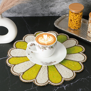 Luxury Modern Beaded Placemat Eco-Friendly <b>Round</b> Design With Glass <b>Cloth</b> and Polyester <b>Table</b> Pad - Product Image 3