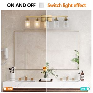 Lampada da Parete Moderna a 5 Luci per Specchio, in Ferro Dorato con Paralumi in Vetro Trasparente, Sorgente LED, per Bagno o Casa - Product Image 6