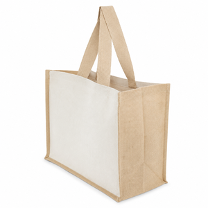 Sac fourre-tout en toile de coton naturel 280 GSM avec soufflet en jute laminé PP, 33x41x19 cm, poche intérieure, logo personnalisé, vente en gros, OEM, ODM - Product Image 4