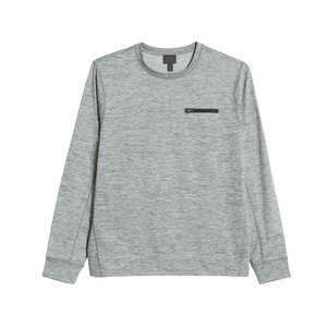 T-shirt en tricot à manches longues pour homme, gris, col rond, coupe classique, couleur unie, décontracté, respirant, polyester - Product Image 3