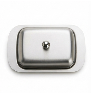 Plat à beurre rectangulaire en acier inoxydable avec couvercle, pour la conservation de la fraîcheur, design minimaliste, couleur unie - Product Image 3