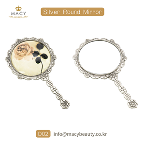 MACY BEAUTY KOREA Vintage Silver Floral Handheld <b>Mirror</b> Retro Embossed Metal <b>Makeup</b> <b>Mirror</b> High Quality Eyelash Extension Tool - Product Image 1