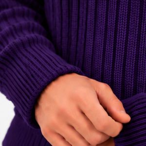 Pull col roulé côtelé violet vif pour homme, manches longues, chaud, décontracté, tricoté, mode hiver - Product Image 5