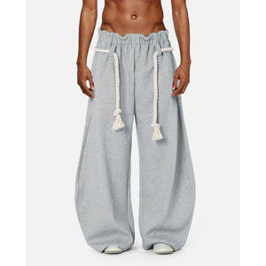 High Quality French Terry Cotton Oversized Baggy Sweatpants Custom Straight Curved Striped <b>Trousers</b> with <b>Drawstring</b> Rope - Product Image 6