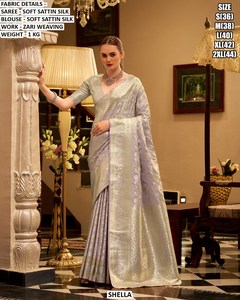 Sari traditionnel de fête Royal Amora brodé, anti-transpiration et infroissable - Product Image 2