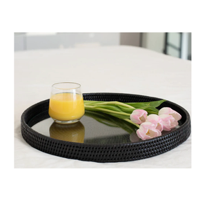 Plateau de service artisanal en rotin de qualité supérieure avec poignée en bois massif, en osier naturel écologique pour le thé, le café, la salle à manger, design rustique - Product Image 3