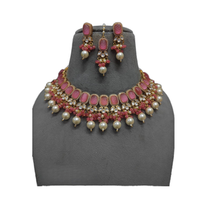 Conjunto de collar Polki de diseñador chapado en oro para novia india con pendientes, joyería nupcial Para Boda y celebración de fiesta - Product Image 1