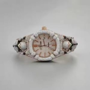 Luxury Skull Motif Iced Out Watch Two Tone Gold and Silver Custom Hand Design Pave Diamonds Statement <b>Wristwatch</b> <b>Automatic</b> Movem - Product Image 1