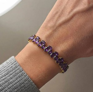 Oval Cut Natural Amethyst Charm <b>Bracelet</b> in 925 Sterling Silver Gold Plated Luxury Elegant Handmade Certified Gemstone Jewelry - Product Image 3