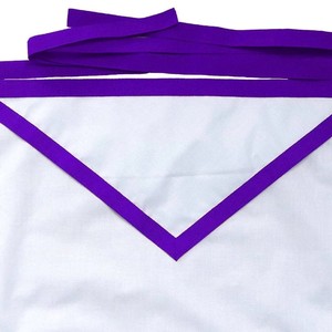 Member Council Apron White Duck Cotton <b>Thin</b> Purple <b>Ribbon</b> Masonic Regalia Ceremonial Lodge Apron Premium Freemason Wear - Product Image 3