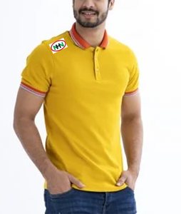 Polo de golf blanc en coton personnalisé, uniforme, avec bordure jaune et rouge - Product Image 2
