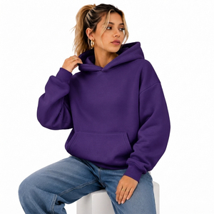 Sweat-shirt à capuche surdimensionné pour femme, couleur unie, 100% coton molletonné, longueur normale, avec poches, style automne - Product Image 4