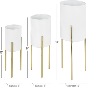 Metal Indoor Outdoor Planter Large Planter <b>Pot</b> with Removable Gold <b>Stand</b> Set of 3 Planters white Planter - Product Image 4