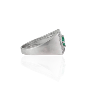 High Quality Classic 925 Sterling <b>Silver</b> Geometric Signet Style Natural Round <b>Emerald</b> Gemstone Fine <b>Ring</b> Jewelry Unisex - Product Image 5
