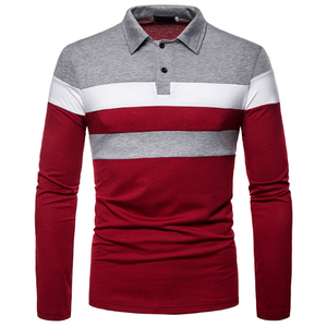 Polo à manches longues pour homme, à blocs de couleur, rayé, tricoté, design décontracté, coupe classique - Product Image 3