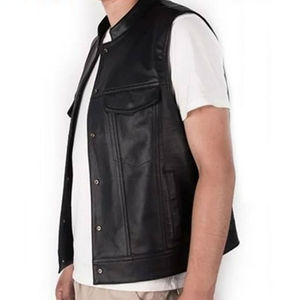 Gilet en cuir pour homme de haute qualité, sans manches, avec poches latérales, personnalisable, imperméable, écologique, poche 5D - Product Image 4