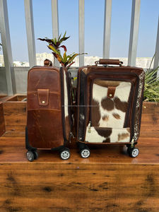 กระเป๋าเดินทางแบบมีล้อลากสำหรับผู้ชายหนังวัวขนาด14นิ้วกระเป๋าหนังแท้แบบสั่งทำใหม่ - Product Image 4