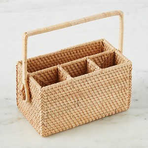Cheap price rattan cutlery holder <b>tabletop</b> drawer organizers utensil caddy container with handle - Product Image 5