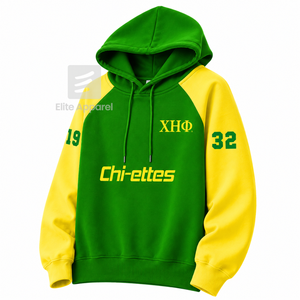Custom Chi Eta Phi sorority <b>Hoodie</b> embroidered logo on front green and <b>yellow</b> color full sleeve cotton for female - Product Image 2