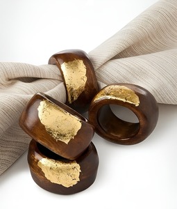 Anneaux de serviette en bois de haute qualité avec peinture dorée de luxe, style américain - Anneaux de serviette de mariage personnalisés écologiques en stock - Product Image 2