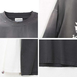 เสื้อยืดแขนยาวผู้ชาย สีดำขาวตัดกัน คอโอ ทรงโอเวอร์ไซส์ ผ้าฝ้ายถัก ลายพิมพ์ภาพสตรีทแวร์ - Product Image 6