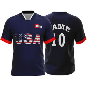 ชุดเสื้อและกางเกงขาสั้นทีมชาติสหรัฐอเมริกา ลายธงชาติ คอวี พร้อมชื่อ หมายเลข และโลโก้ ชุดฟุตบอล ผ้าสแปนเด็กซ์/คอตตอน/ใยไผ่ ทรงสปอร์ต แห้งเร็ว - Product Image 5
