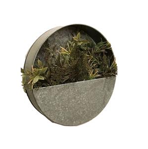 Maceta colgante de metal galvanizado vintage, redonda, con acabado en zinc, para interiores y exteriores, para hierbas y flores, para jardín, montada en la pared. - Product Image 1