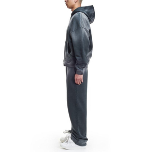 Unisex Garment Dyed Cotton Tracksuit Full <b>Zip</b> <b>Hooded</b> Loose Fit Solid Color Casual Sweat Suit Autumn Adult Wear - Product Image 2