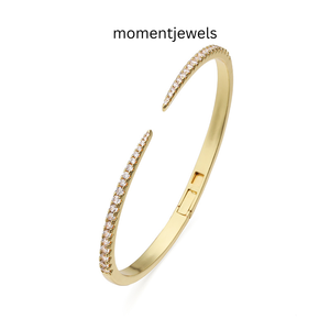 Gold Color Open Cuff <b>Bangle</b> Zircon Inlaid Geometric Bracelet 18K Gold Plated <b>Copper</b> Jewelry for Wedding Party - Product Image 1