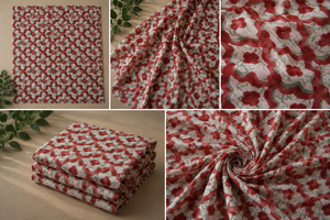Tela de Algodón Ligera y Suave con Estampado Floral Rojo, Ecológica, con Patrón de Bloques Hechos a Mano, para Vestidos, Kurtis, Manualidades y Decoración del Hogar - Product Image 6