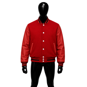 Veste universitaire en laine rouge, col rabattu, coupe classique, couleur unie, pour l'automne, qualité supérieure, douce, chaude, confortable, élégante, tendance - Product Image 1