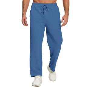 Pantalones de Hombre Azules Cómodos, Casuales, de Corte Holgado, con Cordón Ajustable, Cintura Media, 100% Algodón, Pierna Recta, Logotipo Personalizado, Alta Calidad - Product Image 1