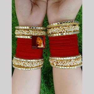 Gold Plated Velvet Bangle Set with Pearls Elegant and Stylish <b>Bracelet</b> and Bangles Jewelry for Women Wedding Party Wear - Product Image 1