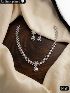 A.<b>D</b> Alloy Women's <b>Necklace</b> Earring Bracelet Set Crystal Rhinestone Geometric Design High Quality Latest Designed Party Silver - Product Image 3