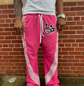 กางเกงขายาวกันยับสำหรับผู้ชายมีหลายสีพิมพ์ลายเองมีแถบด้านข้างและเอวรูดสีพื้นย้อมสี - Product Image 5