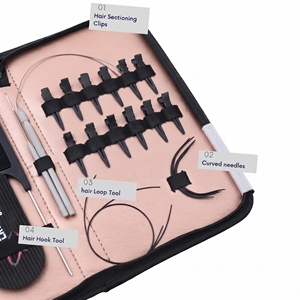 Kit de herramientas para extensiones de cabello Microlink de salón: Alicates de crimpado de cuentas de 2 orificios, gancho de tracción, herramienta de bucle de alambre, agujas para coser tramas - Product Image 5